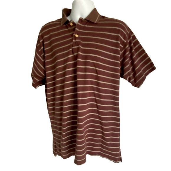 Dockers Golf Brown and Tan Striped Polo Shirt Mens Large - Picture 5 of 8